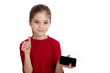 little girl thumb up with smartphone
