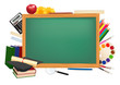 Back to school. Green desk with school supplies. Vector. Back to school. Green desk with school supplies. Vector.