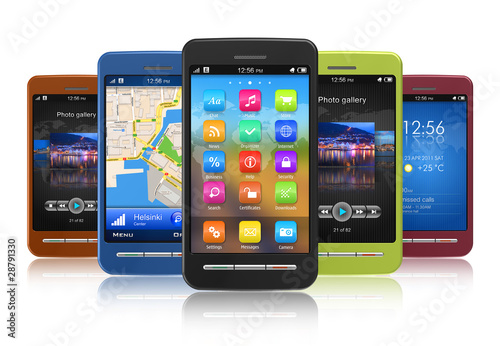Illustration: Set of touchscreen smartphones Set of touchscreen smartphones