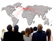 illustration of airline route on world map