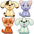 Cute dogs and cats. Vector animal isolated characters