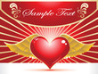 abstract red heart with golden feather