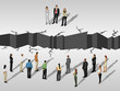 group of business people separated by cracked floor