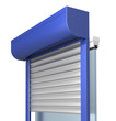 Window with rolling shutters system on the bricks wall