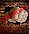 fist punching thru a brick wall with Hacker text fist punching thru a brick wall with Hacker text