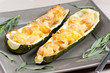 baked prawns on zucchini