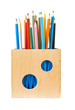 wooden pencil holder over white