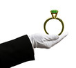 Butler holding emerald ring