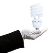 gloved hand holding light bulb
