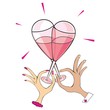 two champagne glasses composing a heart shape