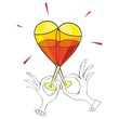 two champagne glasses composing a heart shape