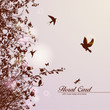floral card with rose-twigs and birdies floral card with rose-twigs and birdies