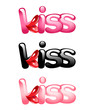 A set of three Illustrations of the word kiss with lips