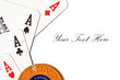 Aces and chip isolated on white with empty space to put text