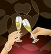 Clinking сhampagne flutes in the Valentine's Day evening