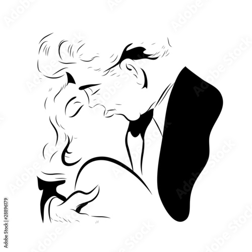 Illustration: couple amoureux qui s'embrasse dans la bouche couple amoureux qui s'embrasse dans la bouche