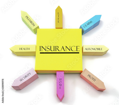 Foto: Insurance Concept on Arranged Sticky Notes Insurance Concept on Arranged Sticky Notes