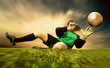 Jump of football goalman on the outdoor field Jump of football goalman on the outdoor field