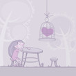 The girl in the spring garden with a heart in a cage