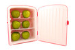 refridgerator with green apples