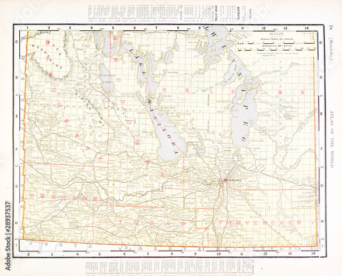 maps of manitoba canada. Antique Vintage Color Map of Manitoba, Canada