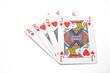 Gambling with playing cards over a white background.