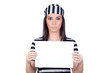 Serious prisoner with blank paper