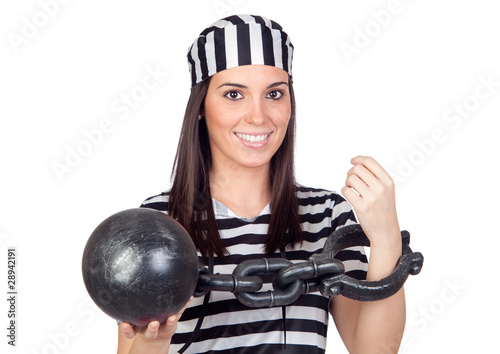 Photo: Beautiful prisoner with inmate ball Beautiful prisoner with inmate ball