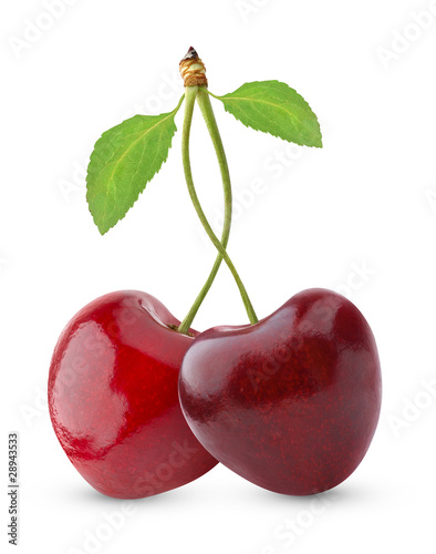 Photo: Pair of heart-shaped sweet cherries Pair of heart-shaped sweet cherries