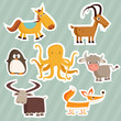 Vektor: Cartoon animal stickers illustration Cartoon animal stickers illustration