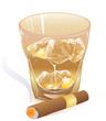 glass of whiskey and  cigar