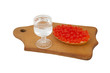 Bread with red caviar and glass of vodka