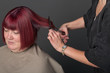 Hairdresser cutting woman's hair