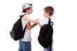 boys going to school, greeting one another, seen from the back