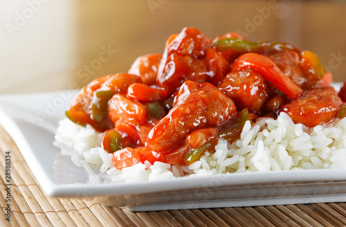 Photo: sweet and sour pork on rice sweet and sour pork on rice