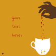cup of love. female hand putting hearts to cup