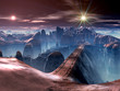 Futuristic Bridge over Ravine on Alien Planet