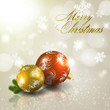 Red and gold christmas balls on light grey background