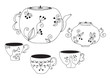 Set of cups and pot with floral pattern Set of cups and pot with floral pattern