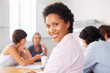Woman taking break in meeting