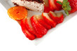 pie and fruits on white