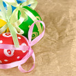 Easter eggs over golden background