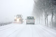 Images : Snowplow driving in snowstorm in the Netherlands