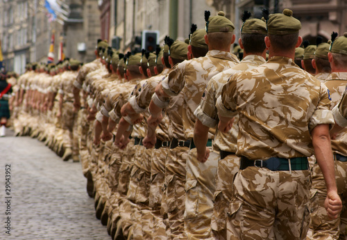 Photo: Column of soldiers marching. Column of soldiers marching.