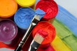 Paint brushes with opened paint buckets