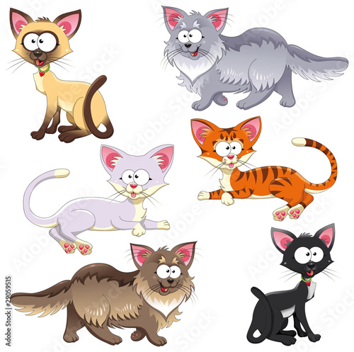 Vector: Family of cats. Vector animal characters. Isolated objects Family of cats. Vector animal characters. Isolated objects