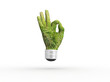 3D lightbulb - hand OK with grass. Concept - eco energy. 3D lightbulb - hand OK with grass. Concept - eco energy.