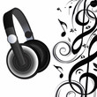 Headphones and music notes