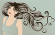 Vector: Woman with detailed hair with heart Woman with detailed hair with heart