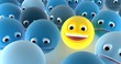 Illustration: A smiling face among a crowd of sad faces A smiling face among a crowd of sad faces